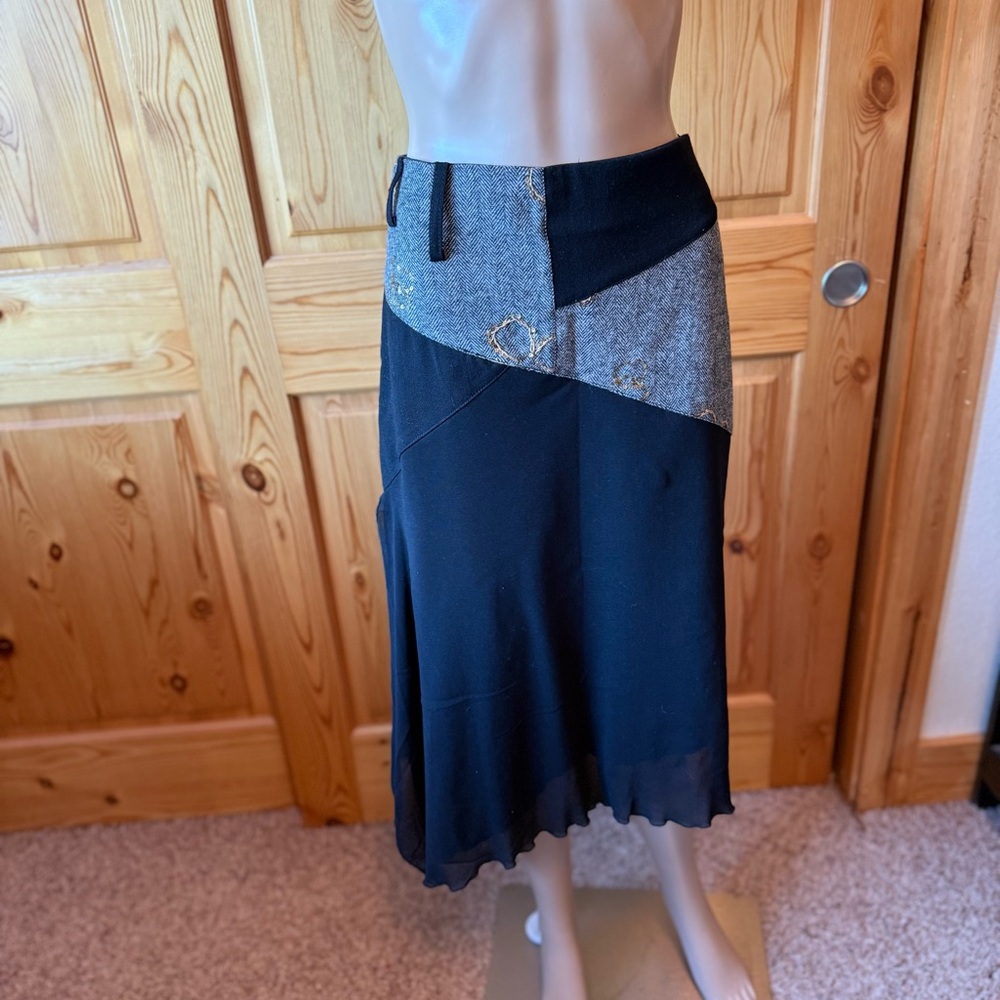 Y2K Spaziomoda Italy Wool Midi Skirt 8 Sequins Embroidery Herringbone Whimsigoth